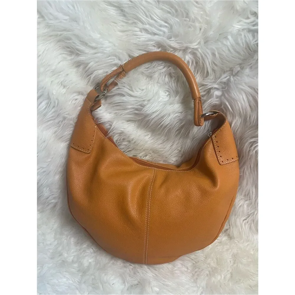PRUNE Hobo leather Orange Medium Bag stitching accents silver tone hardwares .